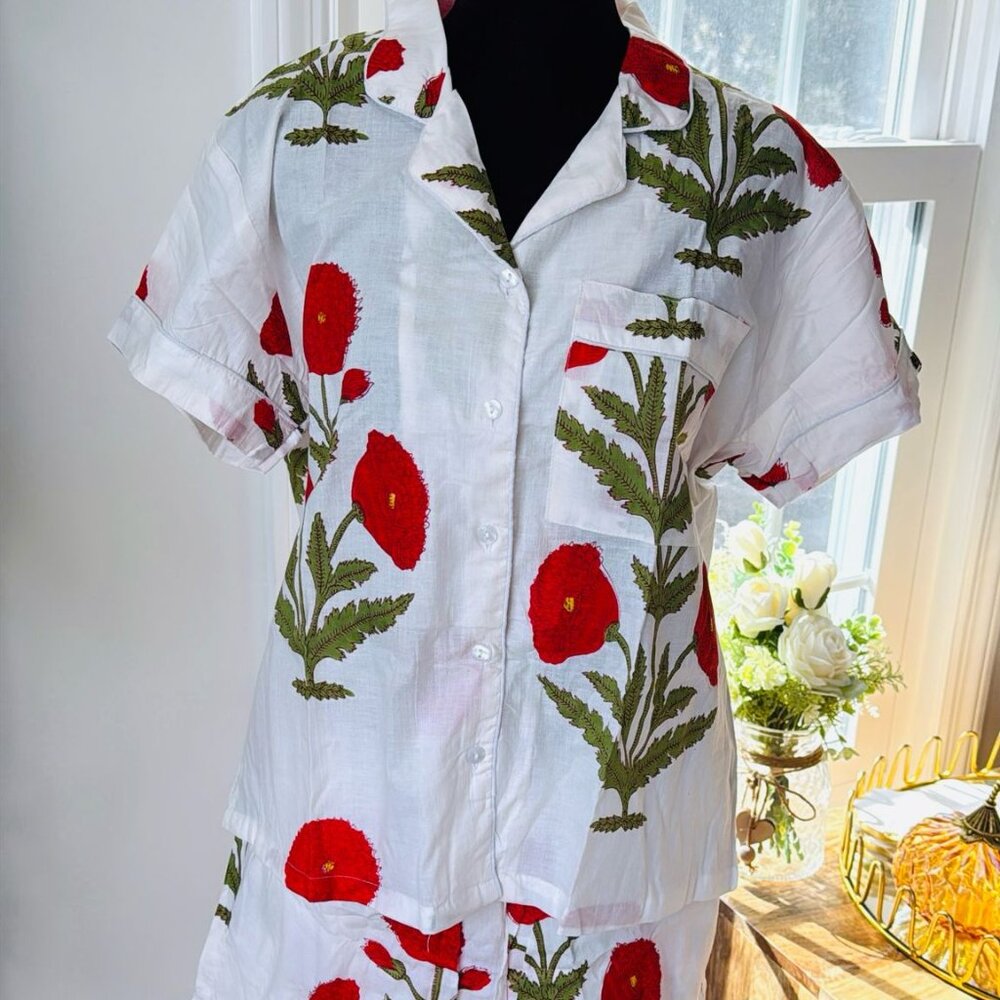 BRAND NEW Hand Block Print Pajama Set Cotton Sleepwear Women Loungewear pjs
